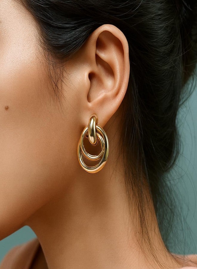 ZENCHEER 14K Gold Knot Link Clip On Earrings for Women, Chunky Statement Drop Dangle Clips Earrings Hypoallergenic for Non Pierced Ears Jewelry Gifts - Image 3